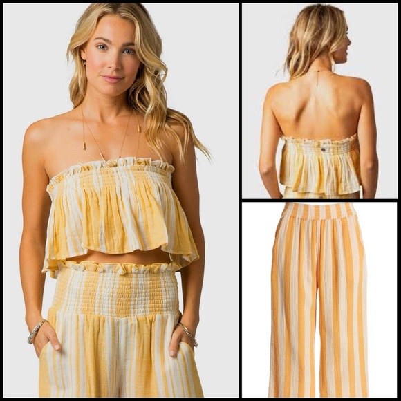 Rip Curl Seaside Stripe Badeau Top Double Weave Gauze Wide Leg Pant Beach Set S - Picture 1 of 16